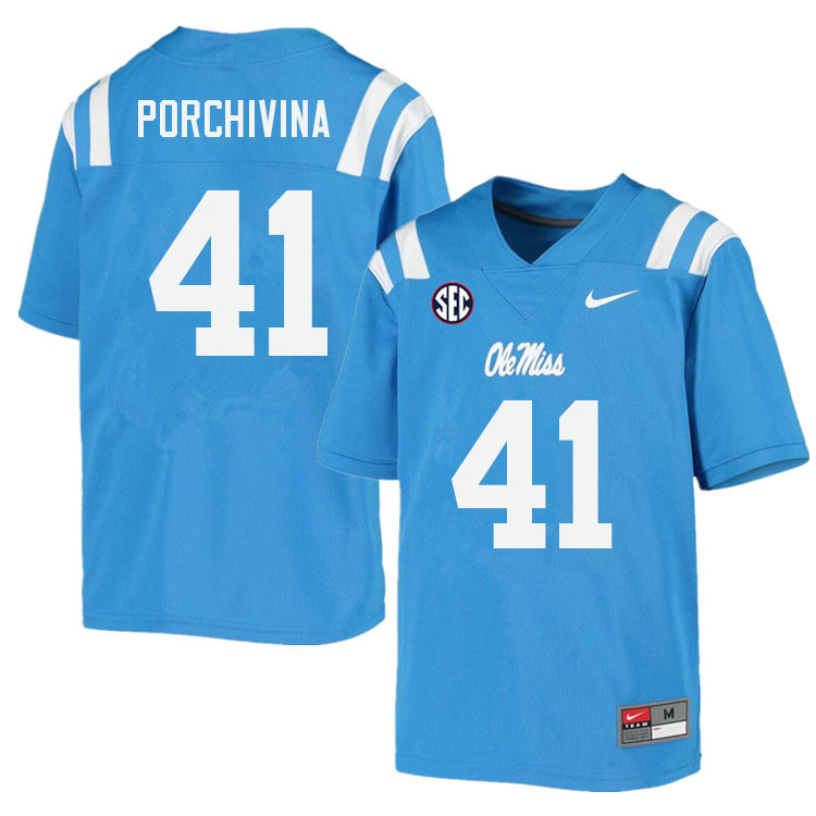 Men #41 John Porchivina Ole Miss Rebels College Football Jerseys Sale-Power Blue